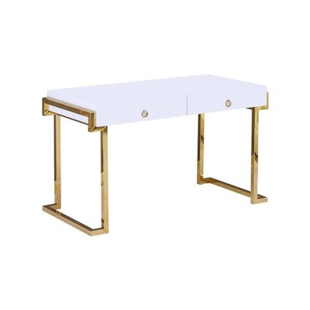 Best Master Furniture Best Master Furniture BA213 Gold Computer Desk Kendrick White Lacquered With Gold Plated Computer Desk BA213 Gold Computer Desk